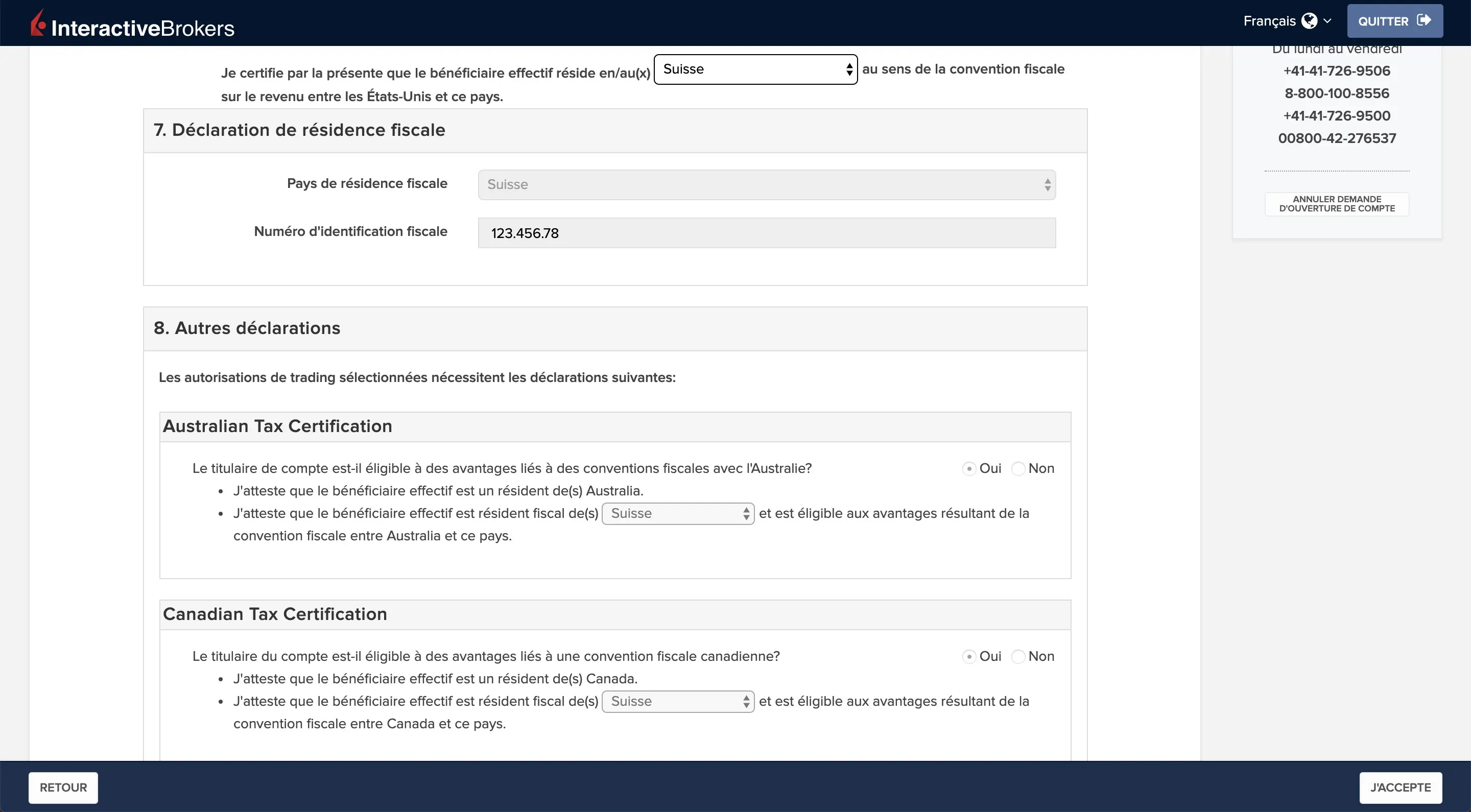Attestion de résidences fiscales (suite)