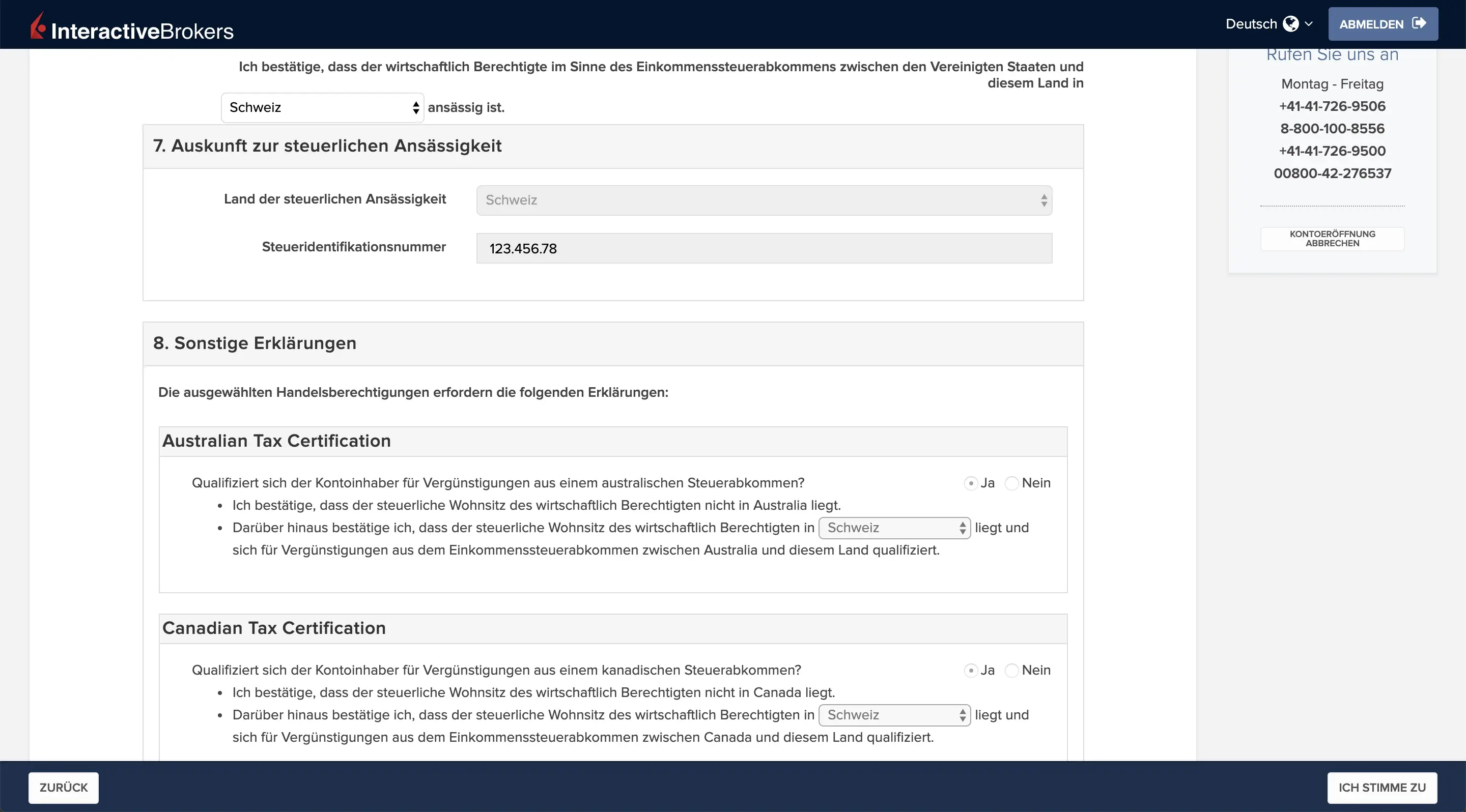 Bestätigung von Steuerresidenzen (weiter)