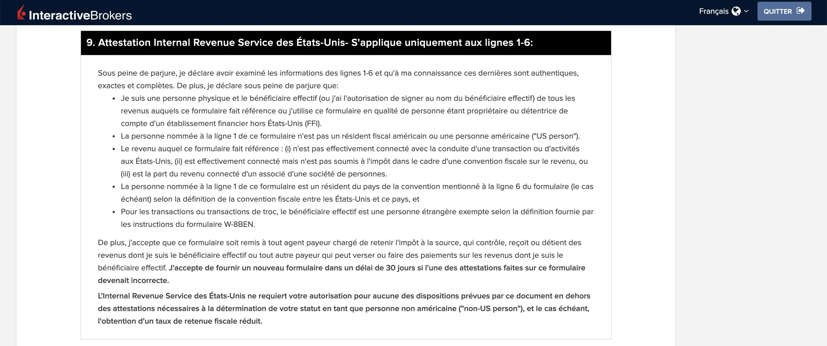 Attestion de résidences fiscales (blabla légal IRS)