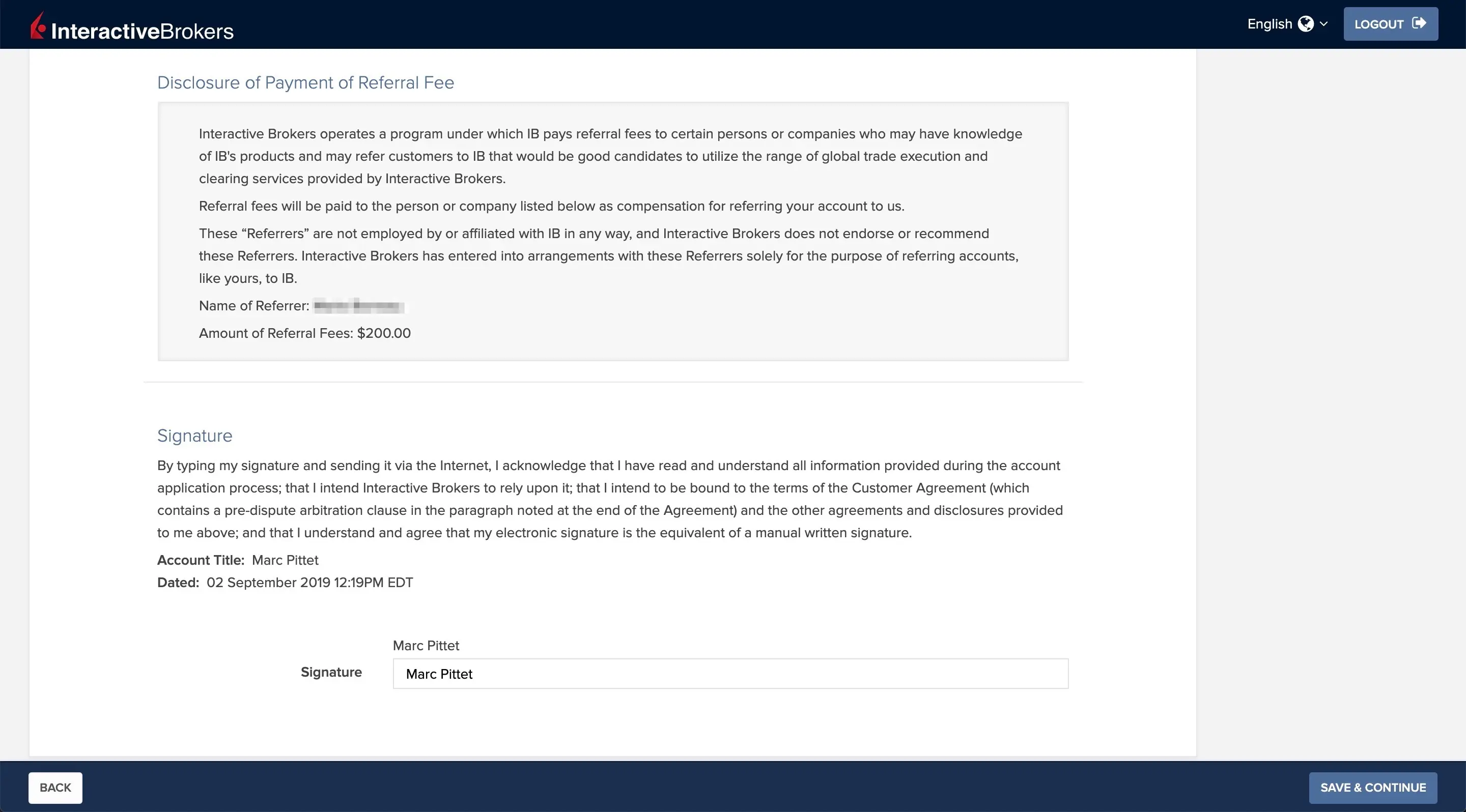 Disclosure of payment of referral fee and signature