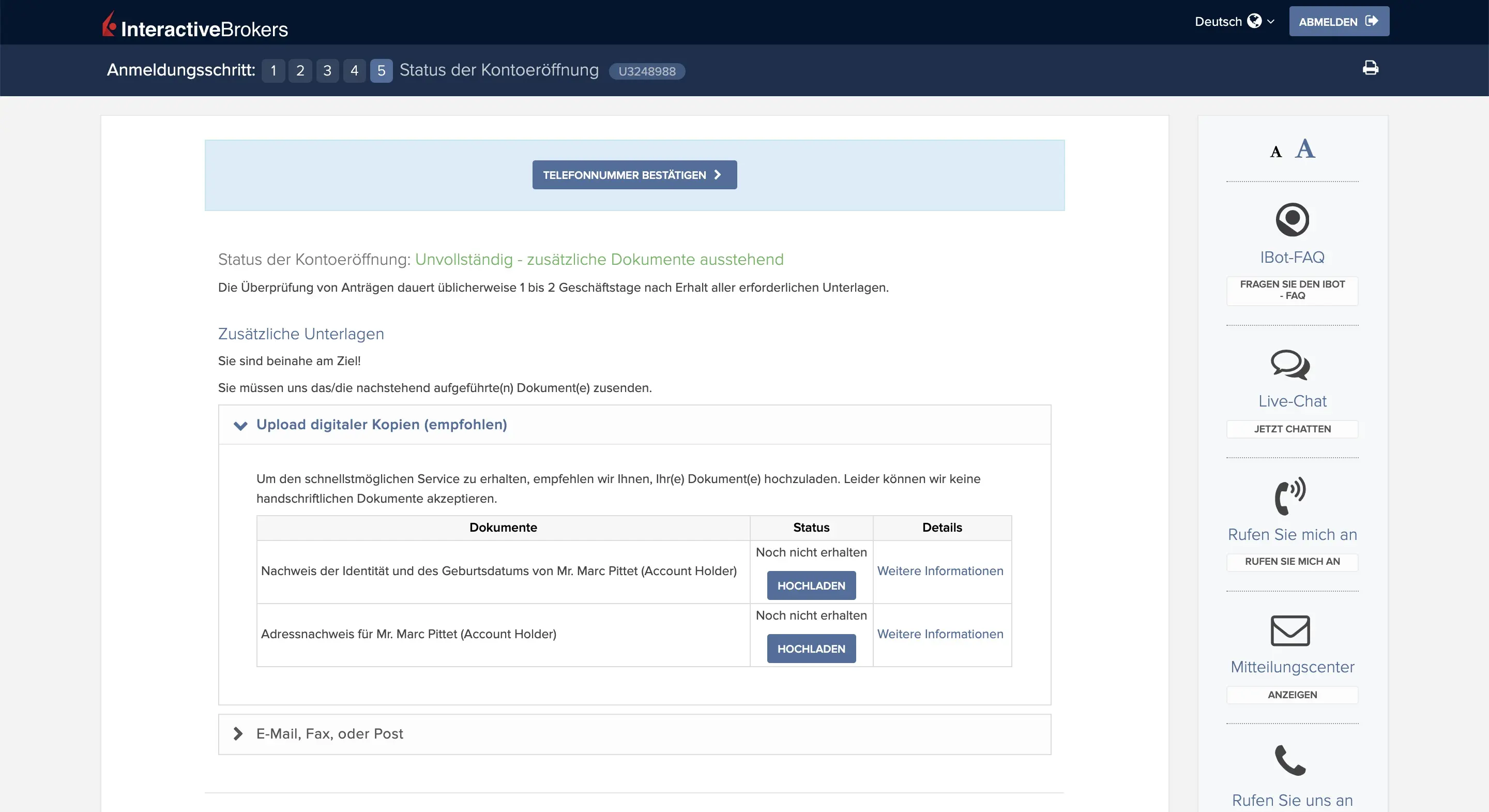Zusätzliche erforderliche Dokumentation für die Kontoeröffnung bei Interactive Brokers