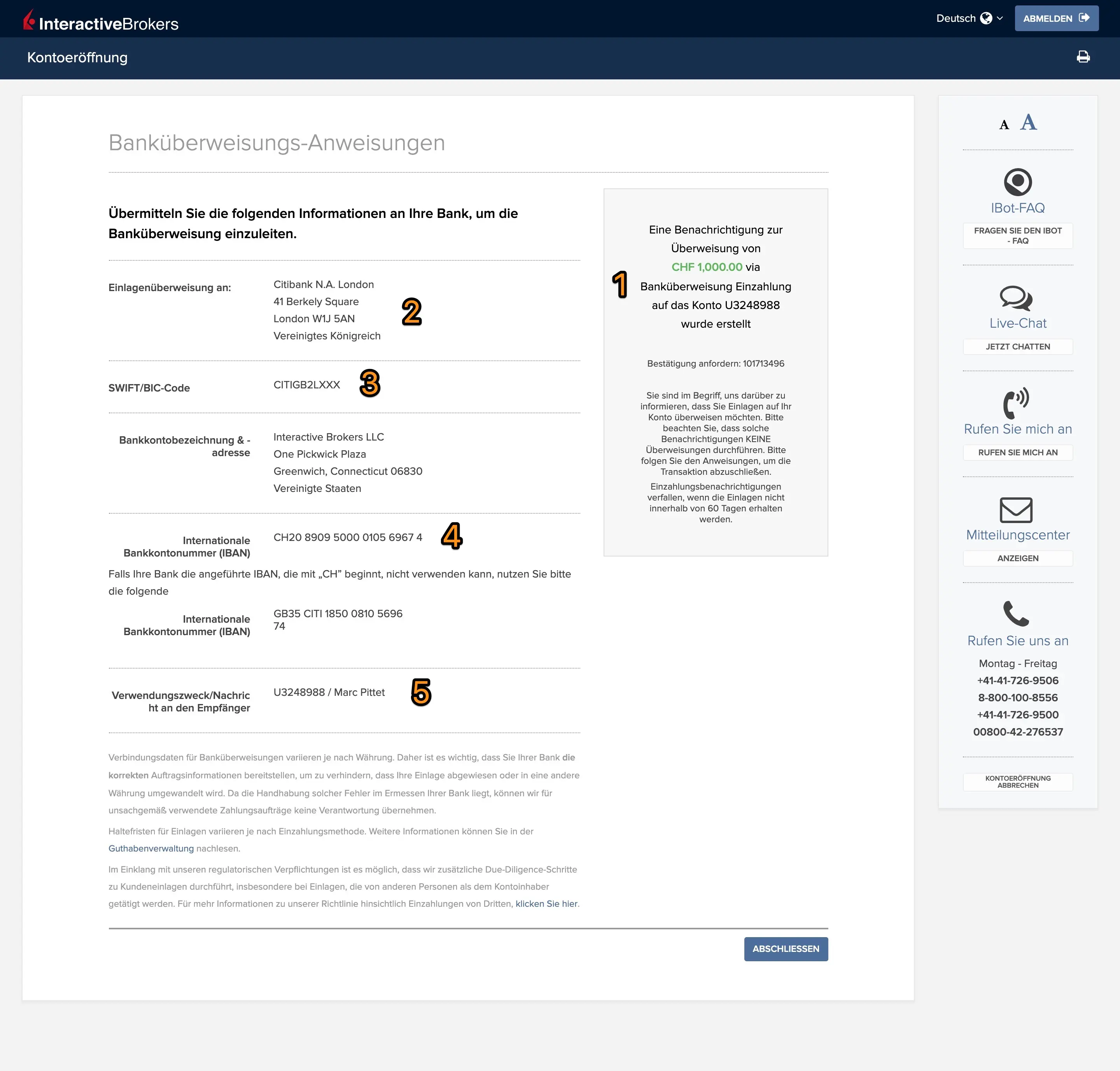 Anweisungen für die Überweisung auf dein Interactive Brokers-Konto