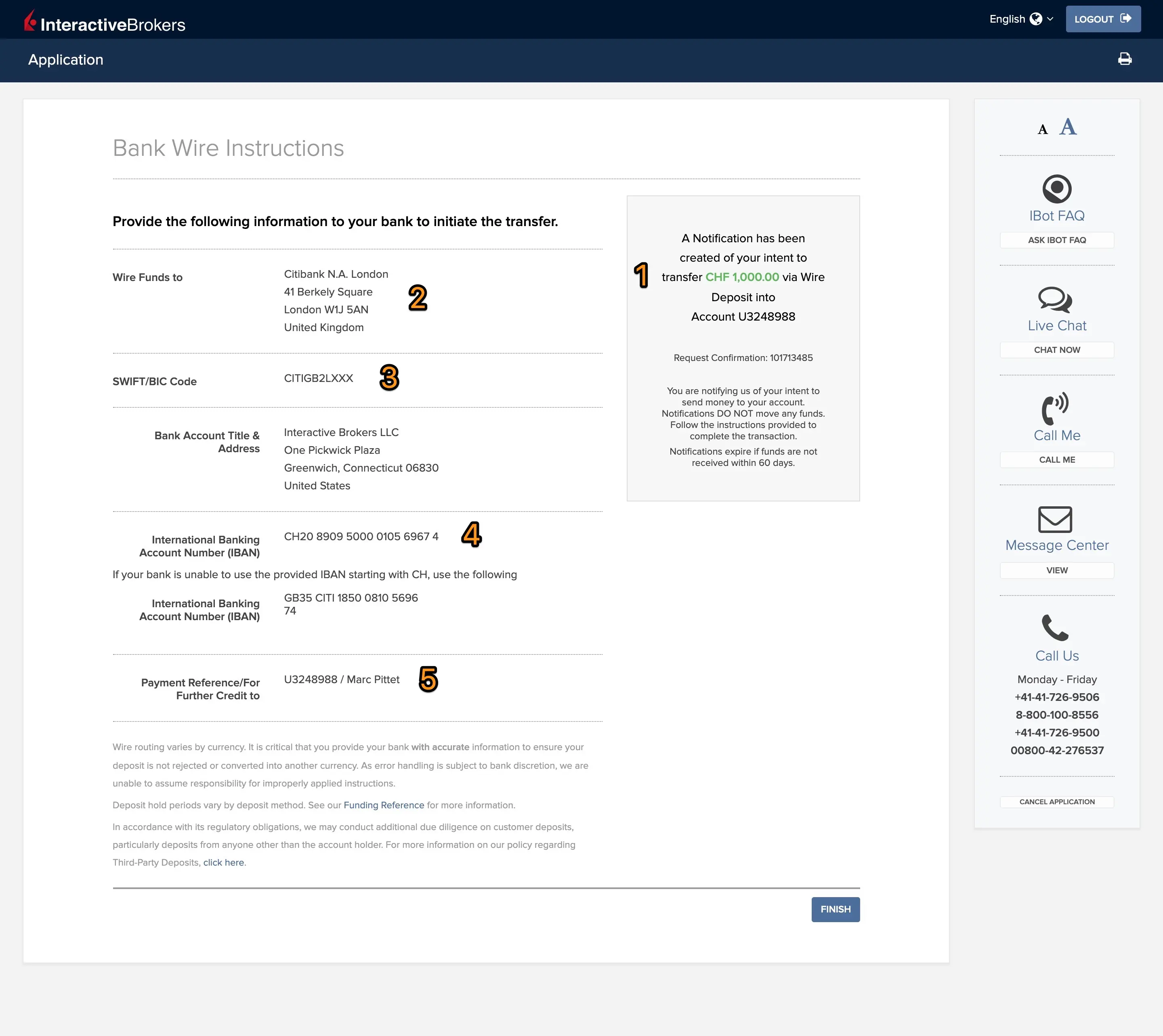 Bank transfer instructions to your Interactive Brokers account