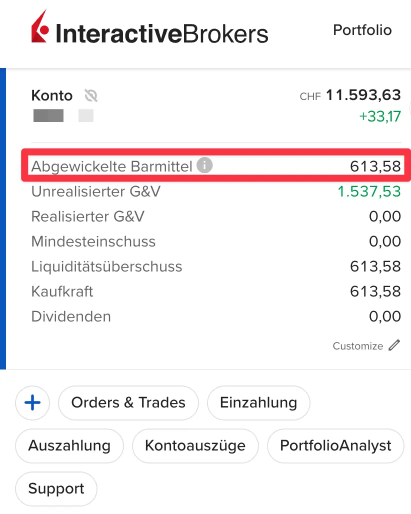 Abgewickelte Barmittel