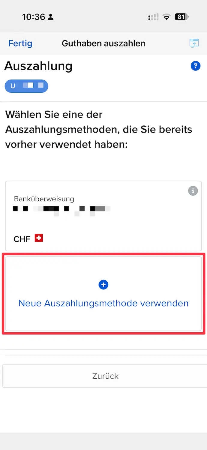 Schweizer Bankkonto für Auszahlung bei Interactive Brokers hinzufügen