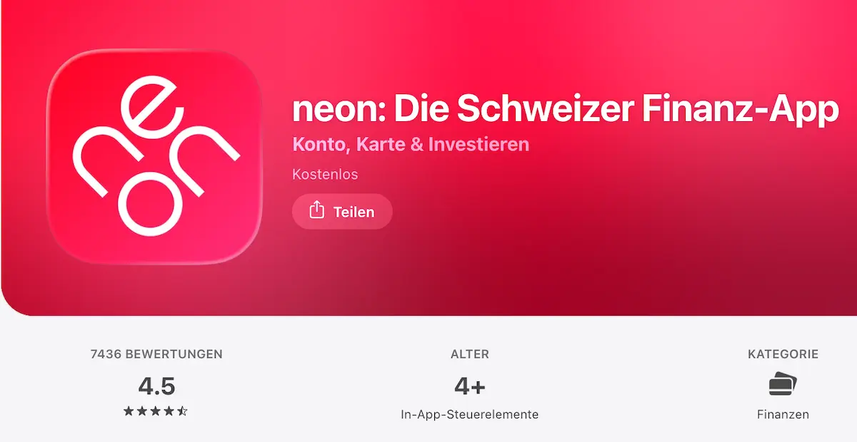 Durchschnittliche Bewertungen der neon-App für iPhone im Apple AppStore