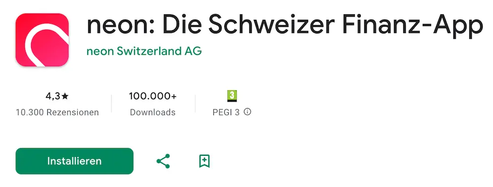 Durchschnittliche Bewertungen der neon-App im Google Play Store