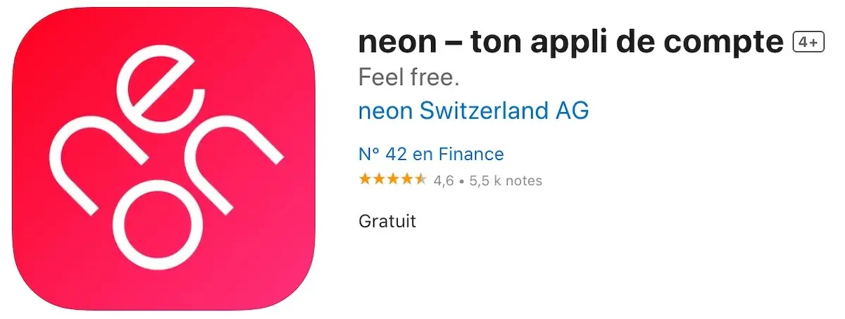 Moyenne des évaluations de l'application neon pour iPhone sur l'AppStore d'Apple