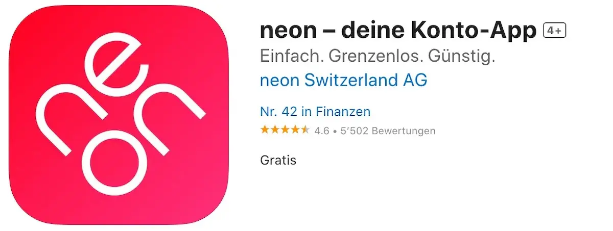 Durchschnitt der Bewertungen der neon App im AppStore von Apple