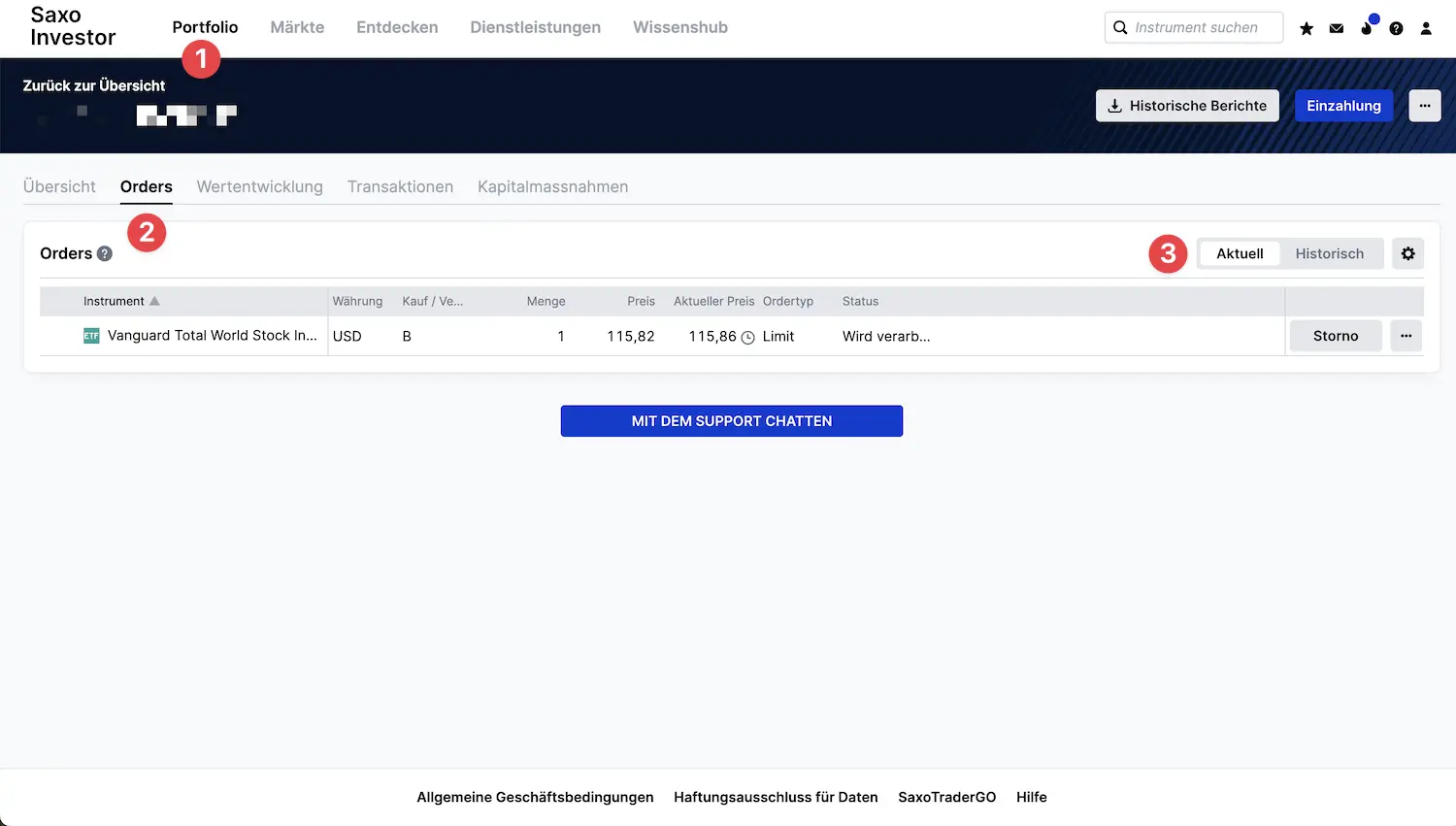 Liste deiner offenen Orders bei der Saxo Bank