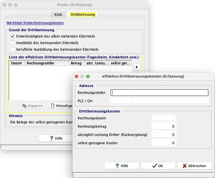Erfassung der effektiven Drittbetreuungskosten für Kinder in EasyTax Aargau