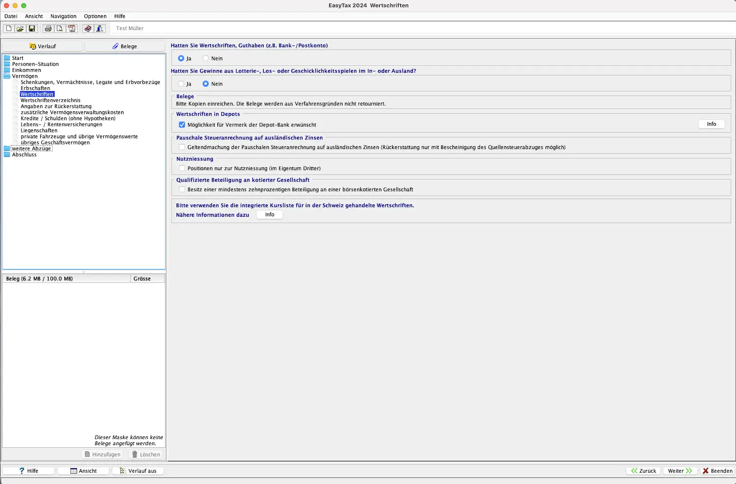Erfassung von Wertschriften und Bankguthaben in EasyTax Aargau (Vermögen)