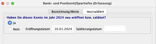 Erfassung neu eröffneter oder saldierter Bank- und Postkonten in EasyTax Aargau