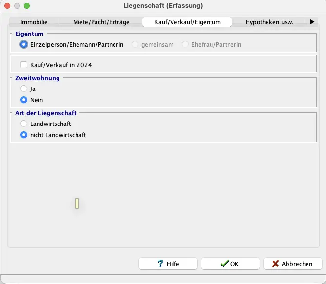 Erfassung von Eigentumsverhältnissen sowie Kauf oder Verkauf von Liegenschaften in EasyTax Aargau