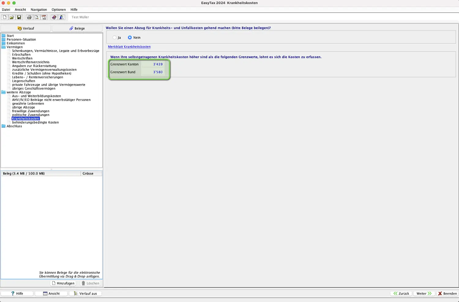 Erfassung von Krankheits- und Unfallkosten als Abzug in EasyTax Aargau