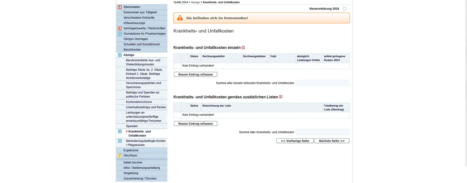 Erfassung von Krankheits- und Unfallkosten als steuerlich abzugsfähige Ausgaben