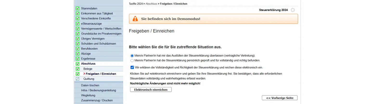 Steuererklärung elektronisch freigeben und einreichen