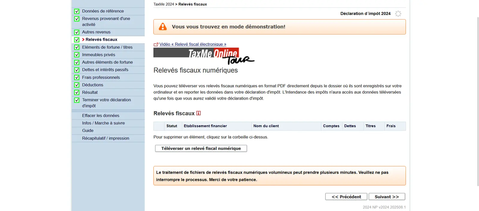 Aperçu des relevés fiscaux électroniques dans TaxMe Online dans le canton de Berne avec option de téléchargement pour les documents fiscaux électroniques