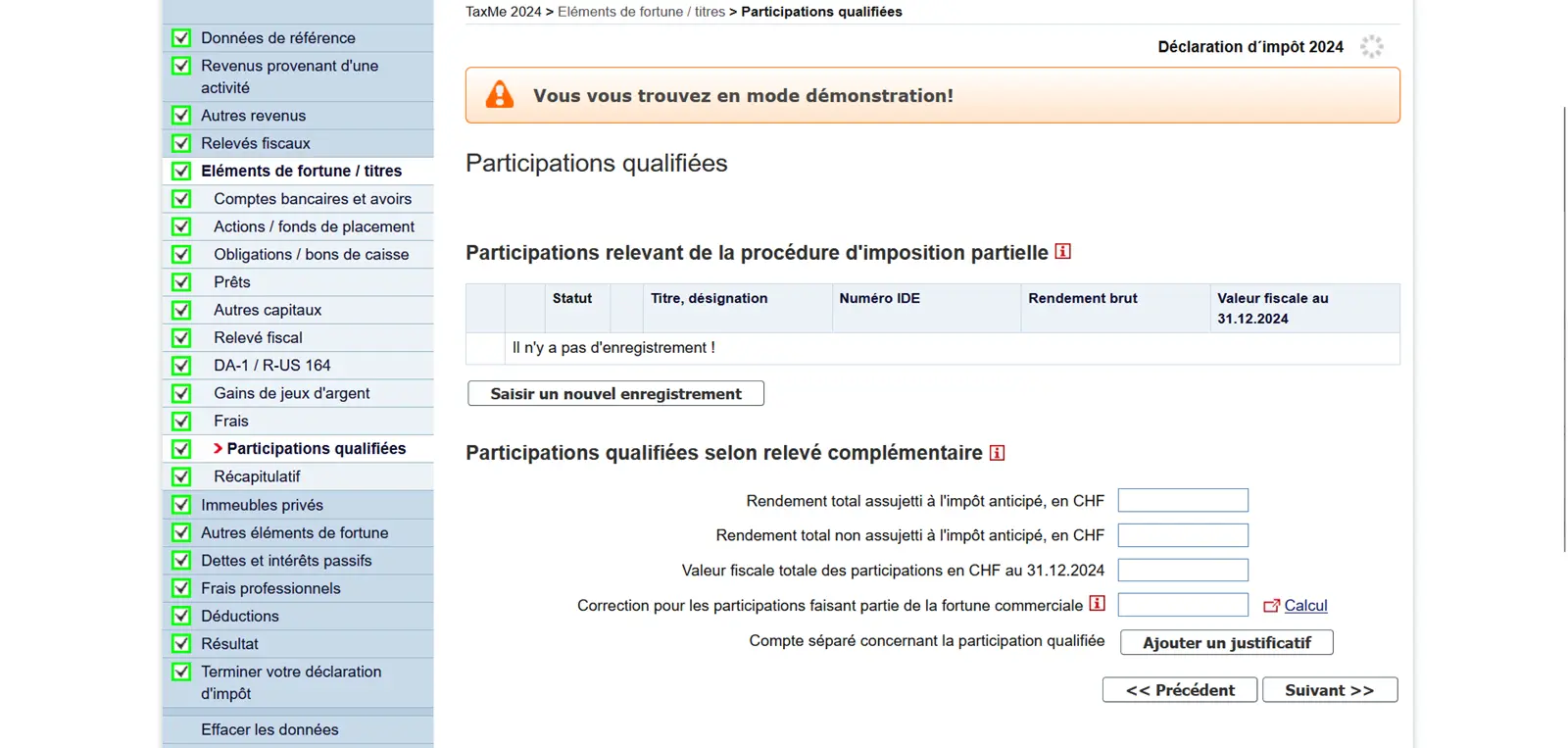 Aperçu des participations qualifiées avec imposition partielle dans la déclaration d'impôt suisse