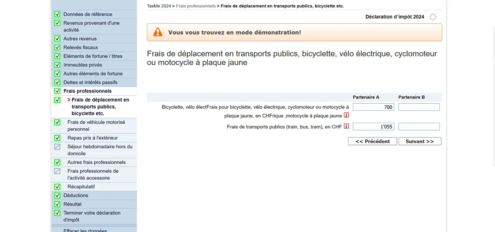 Saisie des frais de déplacement en transports publics, vélo ou moto