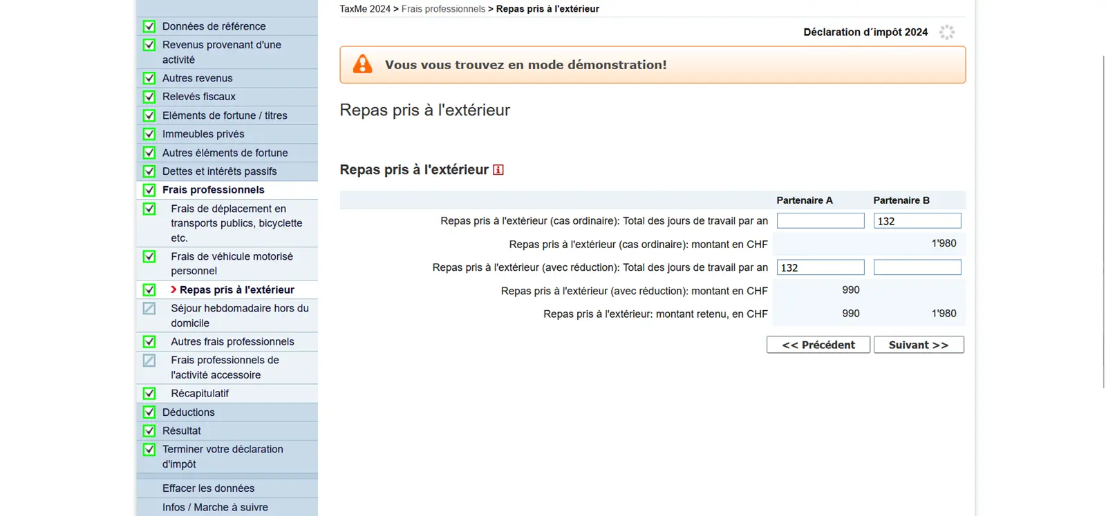 Saisie des autres dépenses professionnelles dans TaxMe-Online