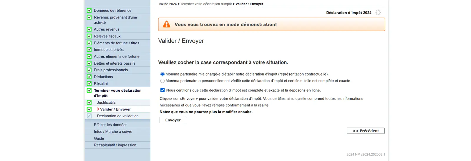 Valider et soumettre la déclaration d'impôt par voie électronique