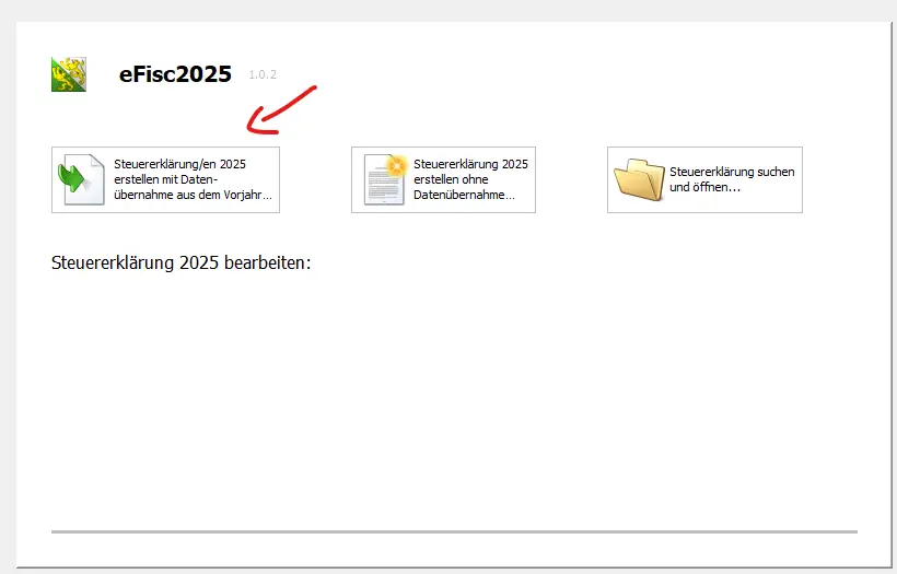 eFisc Thurgau welcome screen with option to create tax return with or without data transfer