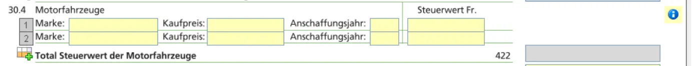 Form 'Motor vehicles' to declare make, purchase price, year of acquisition and tax value