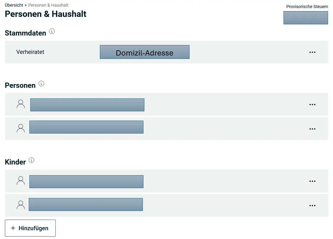 Persons and Household form in eSteuern.LU