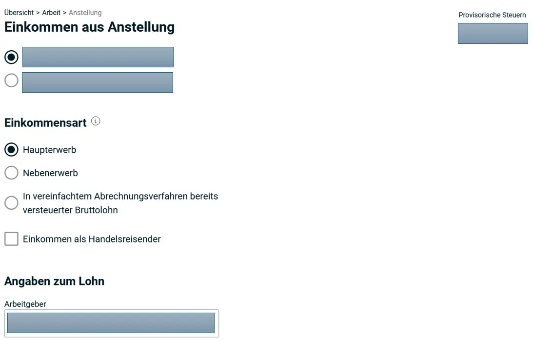 Entering income from employment