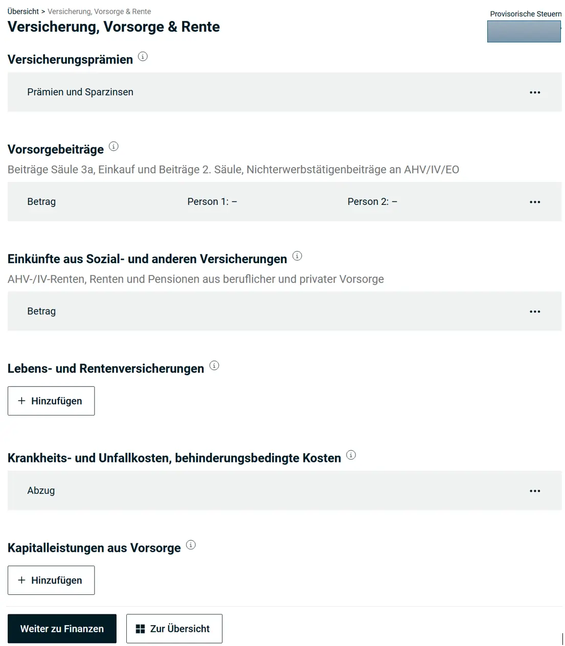 Overview of Insurance, Pension and Retirement in eSteuern.LU