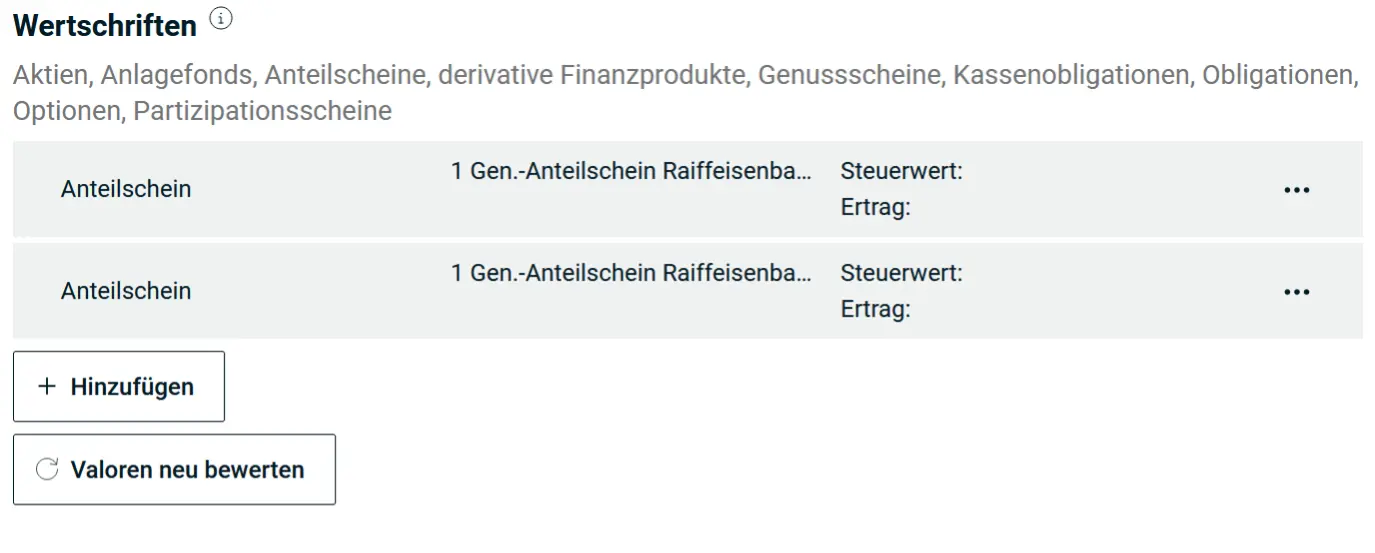 Adding securities in eSteuern.LU