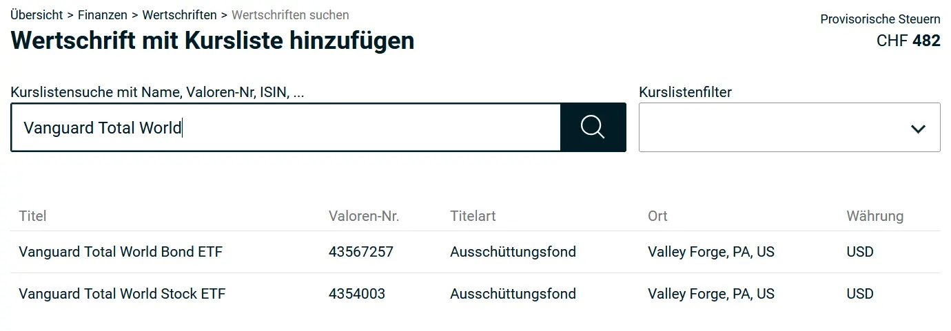 Searching and selecting a security