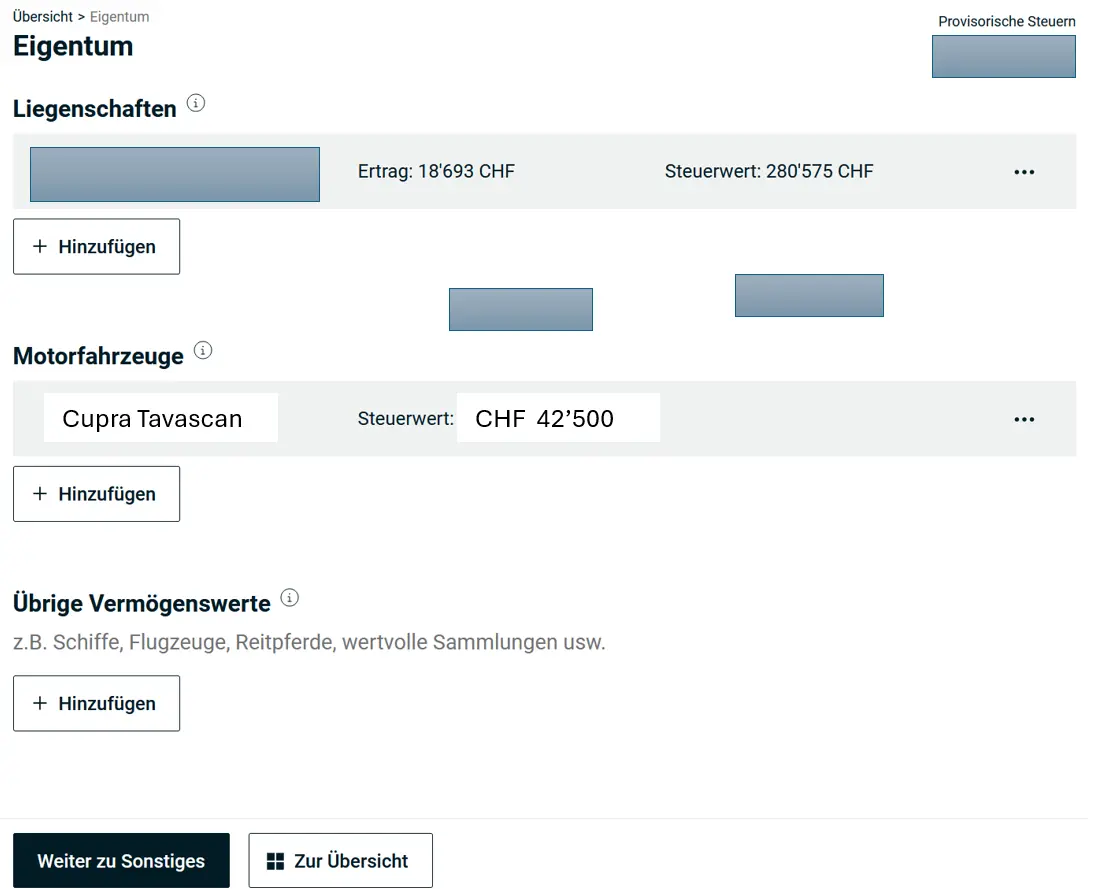 Overview of the Property section in eSteuern.LU
