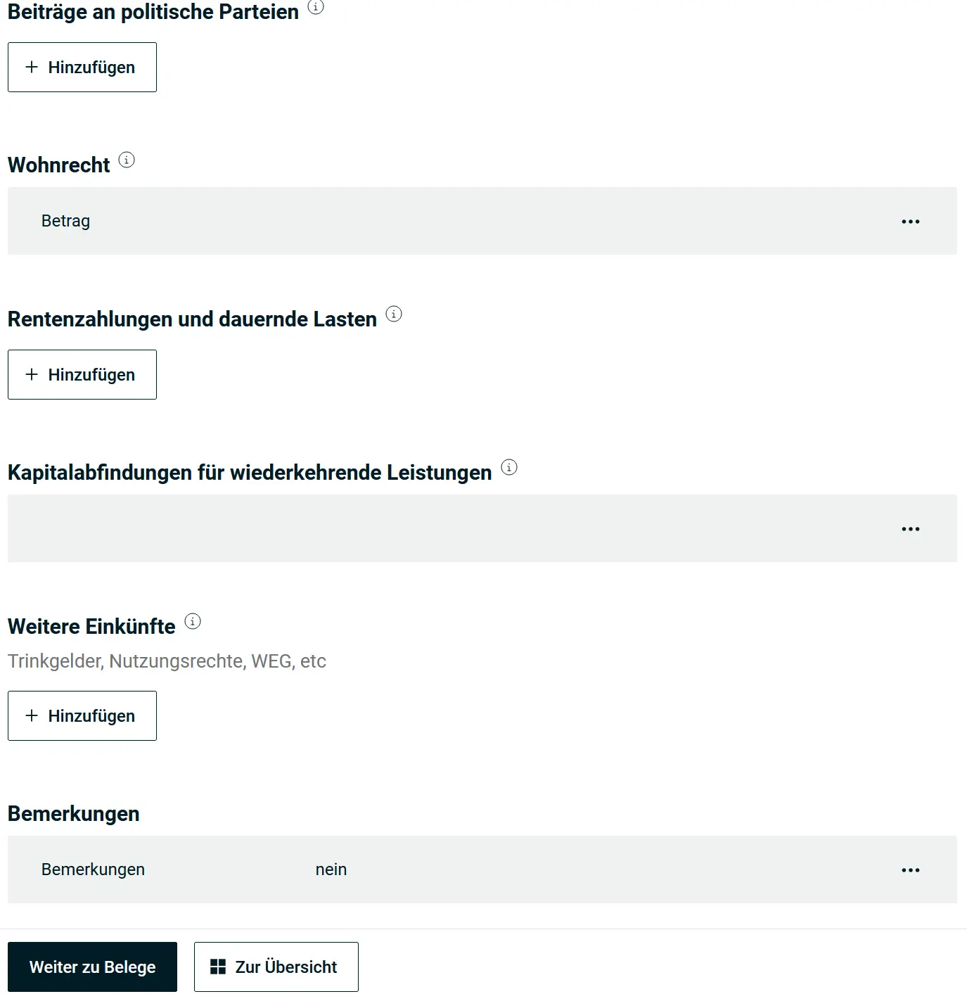 Various other deductions and contributions