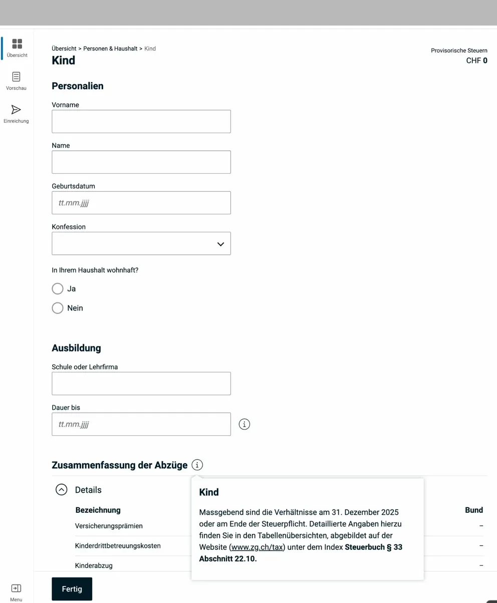 Kind — Erfassungsformular