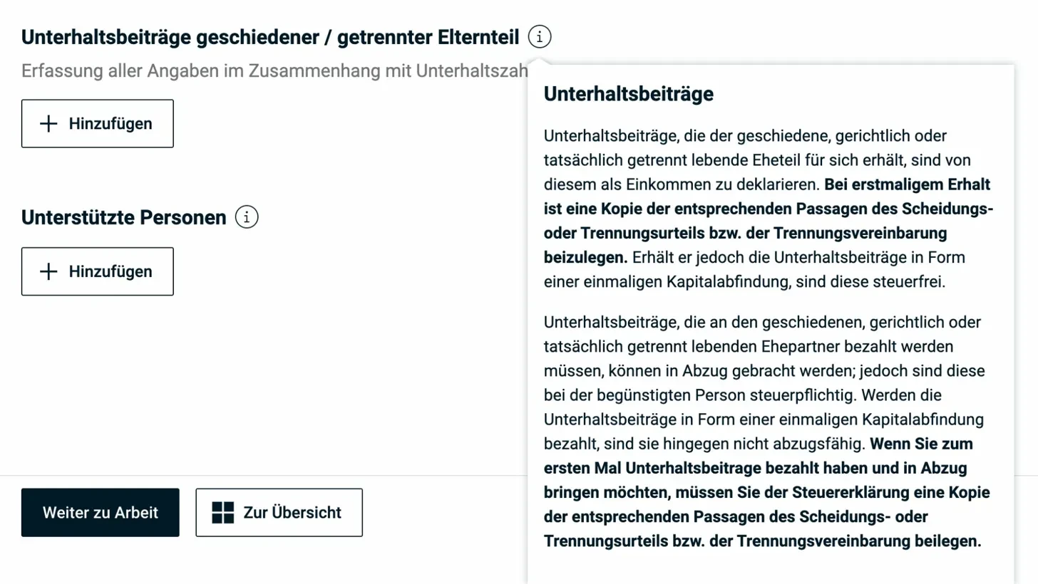 Unterhaltsbeiträge — Info-Popup