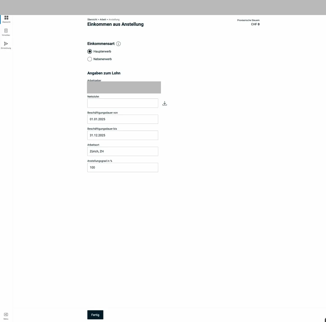 Einkommen aus Anstellung — Formular