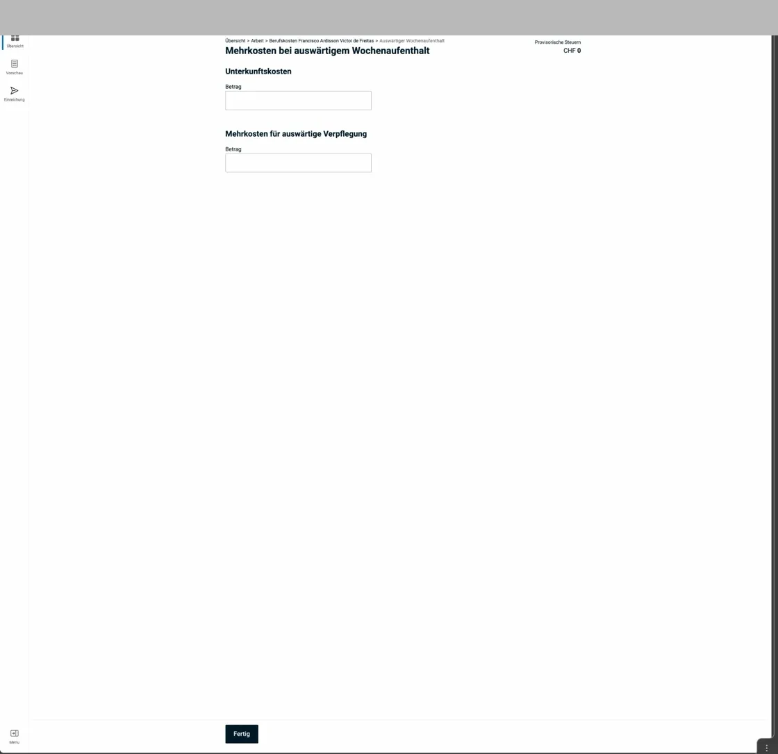 Mehrkosten bei auswärtigem Wochenaufenthalt — Formular