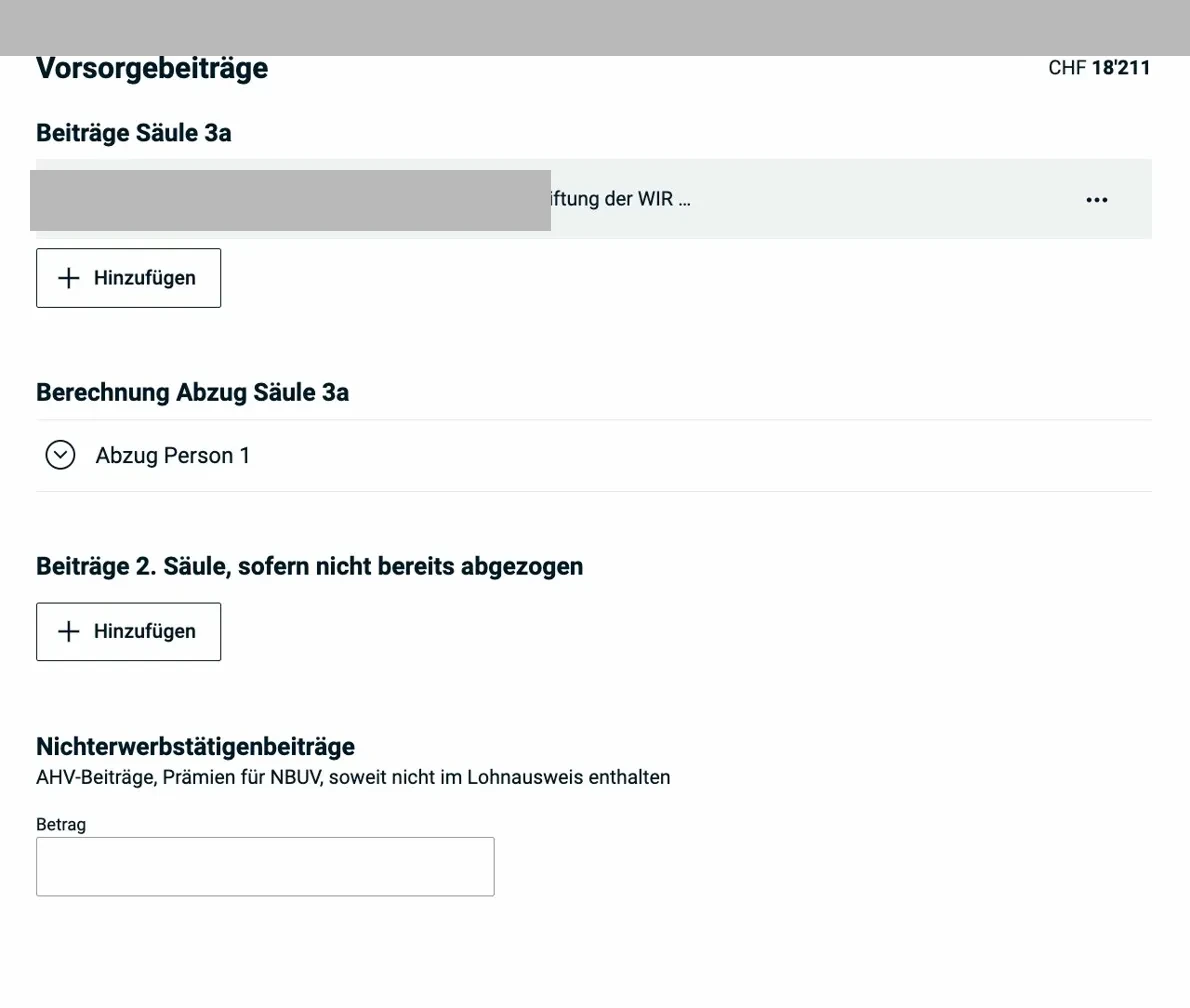 Vorsorgebeiträge — Säule 3a Übersicht