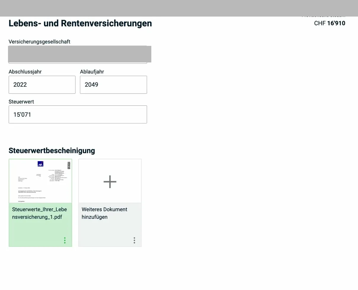 Lebens- und Rentenversicherungen — Detailformular