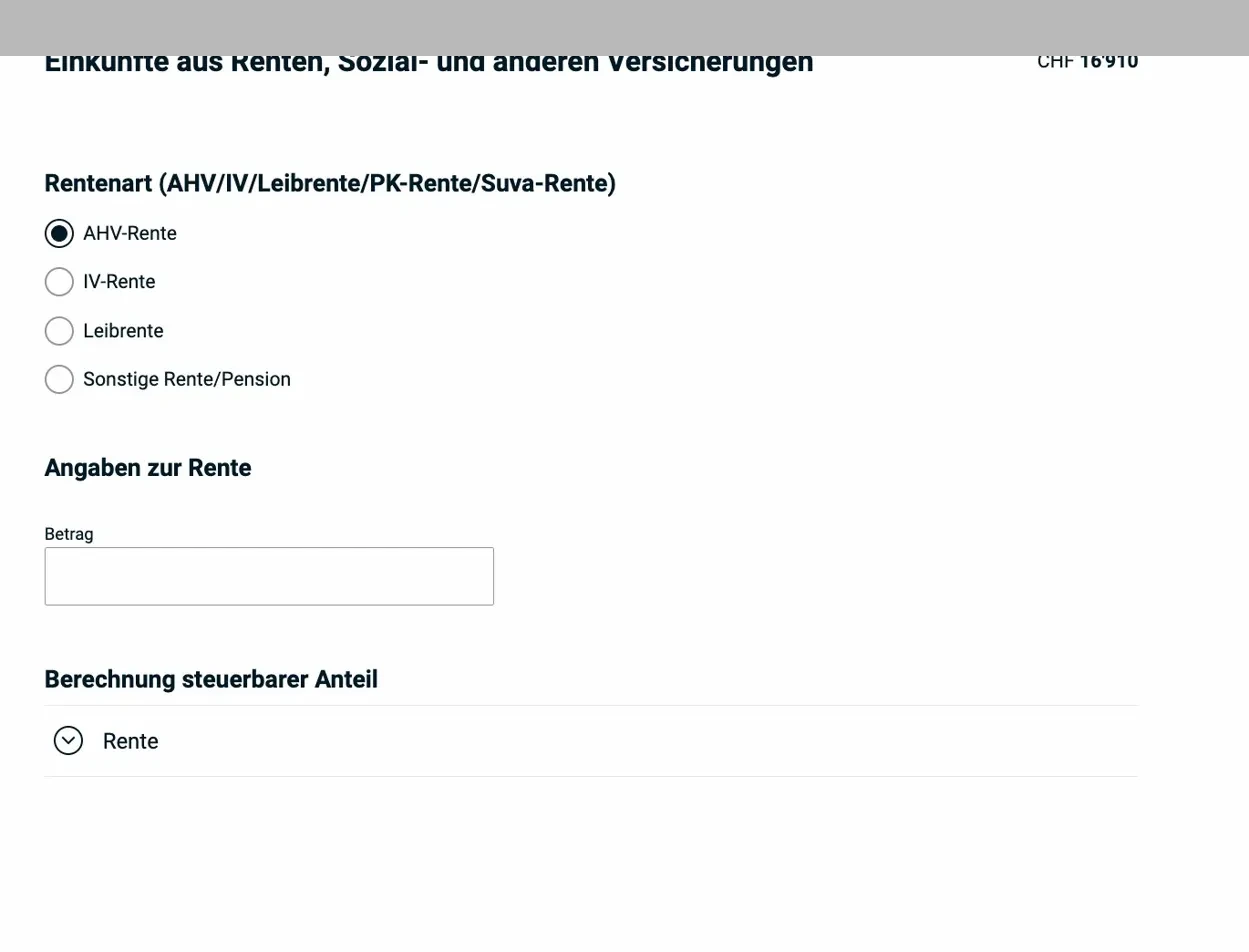 Renten — Formular mit Rentenart
