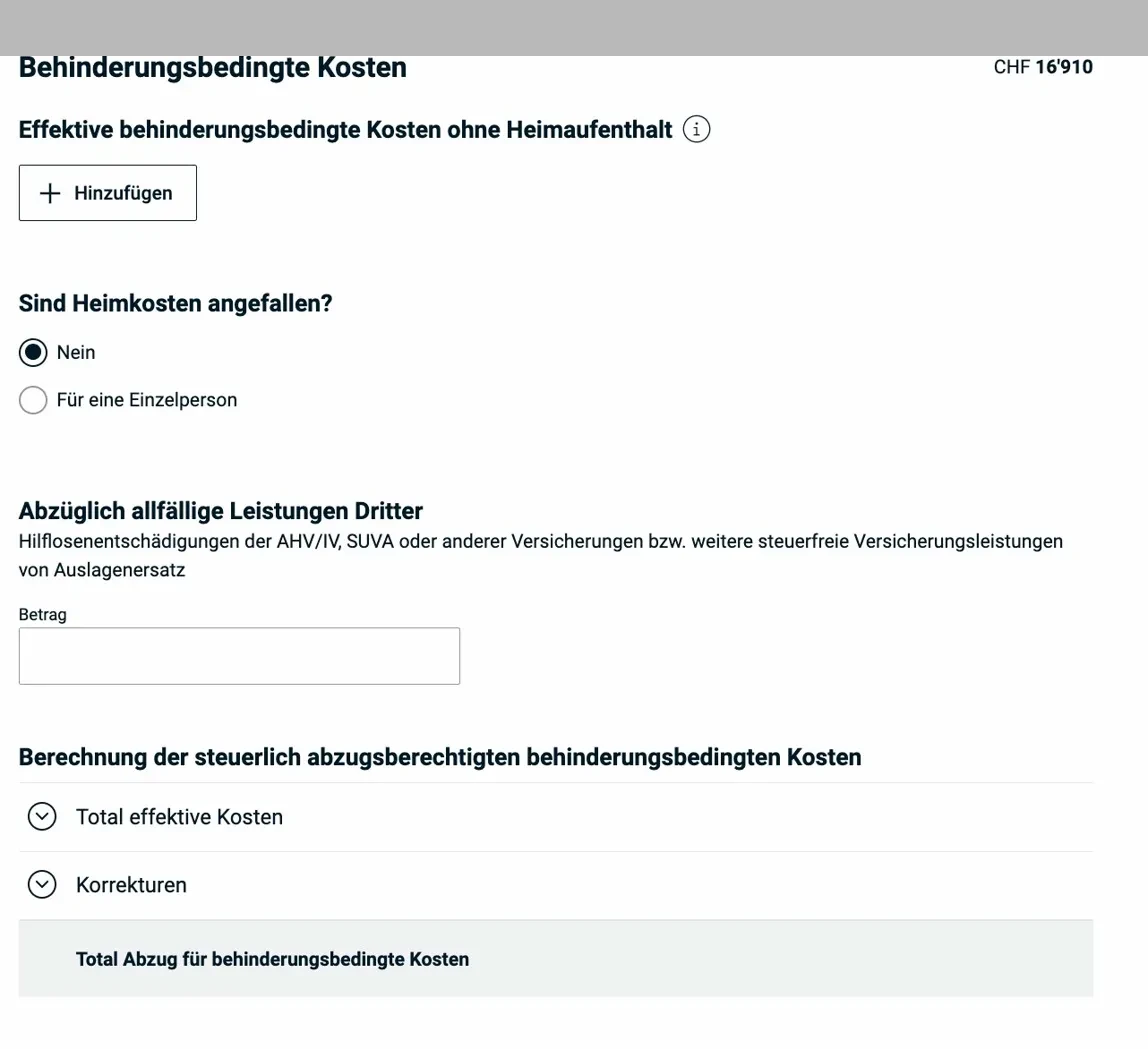 Behinderungsbedingte Kosten — Formular