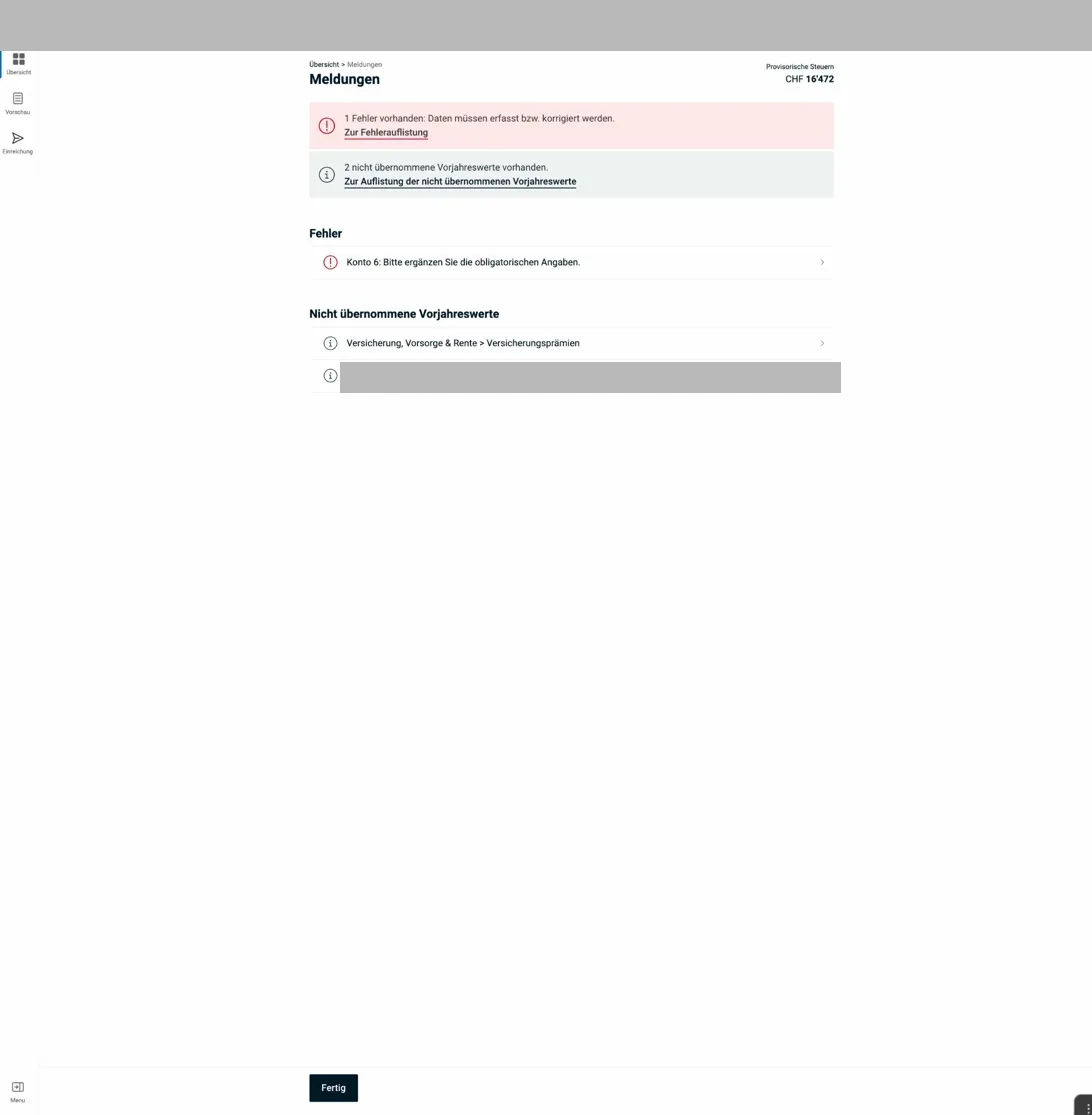 Meldungen — Fehler (rot) und Vorjahreswerte (grau)