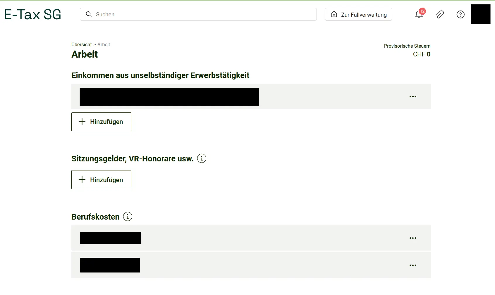 Overview of the Work tile in E-Tax SG with employer, business expenses and training