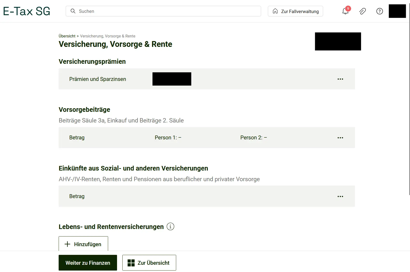 Overview of the Insurance, Pension and Retirement tile in E-Tax SG