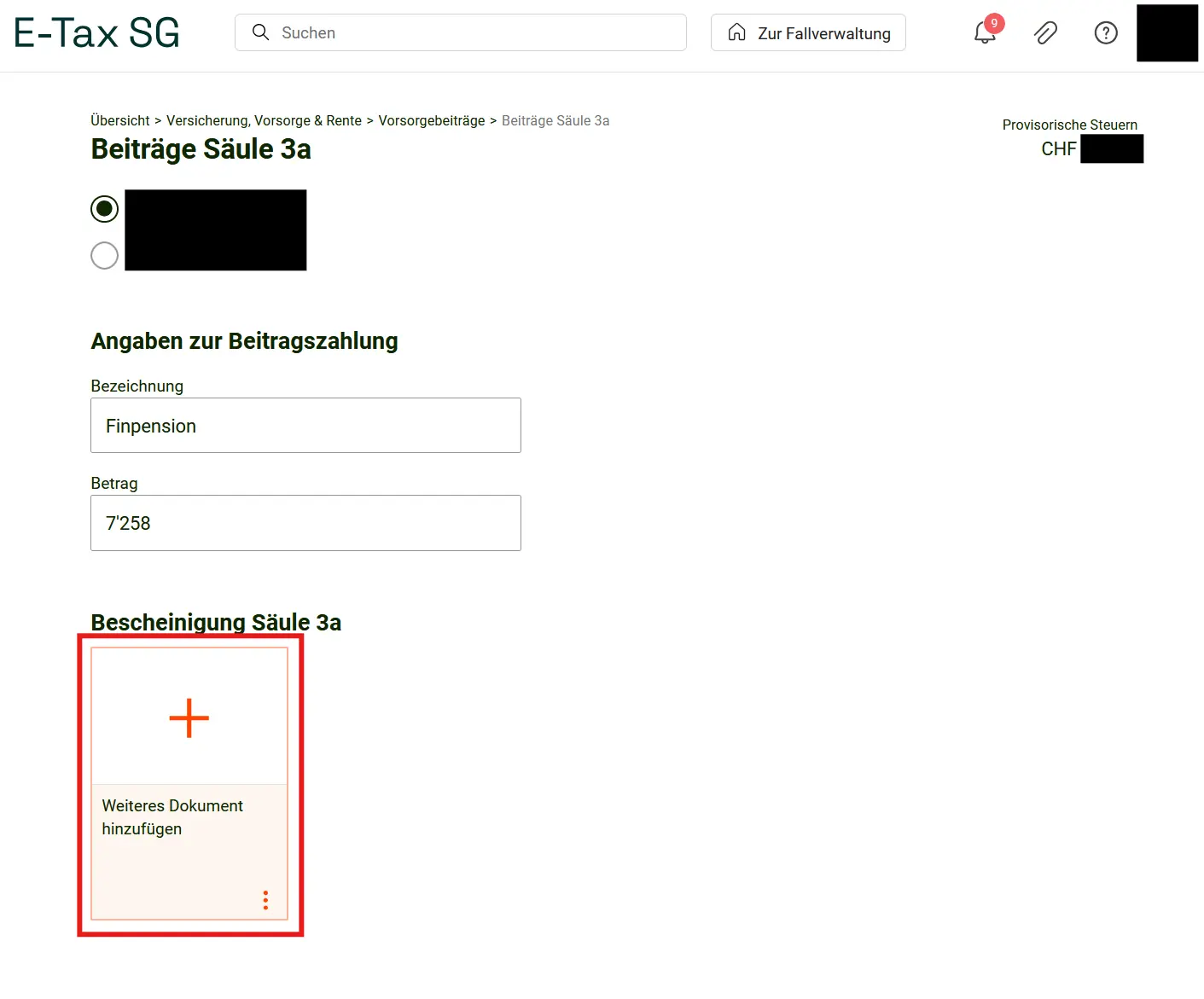 Button to upload a receipt directly while entering data in E-Tax SG
