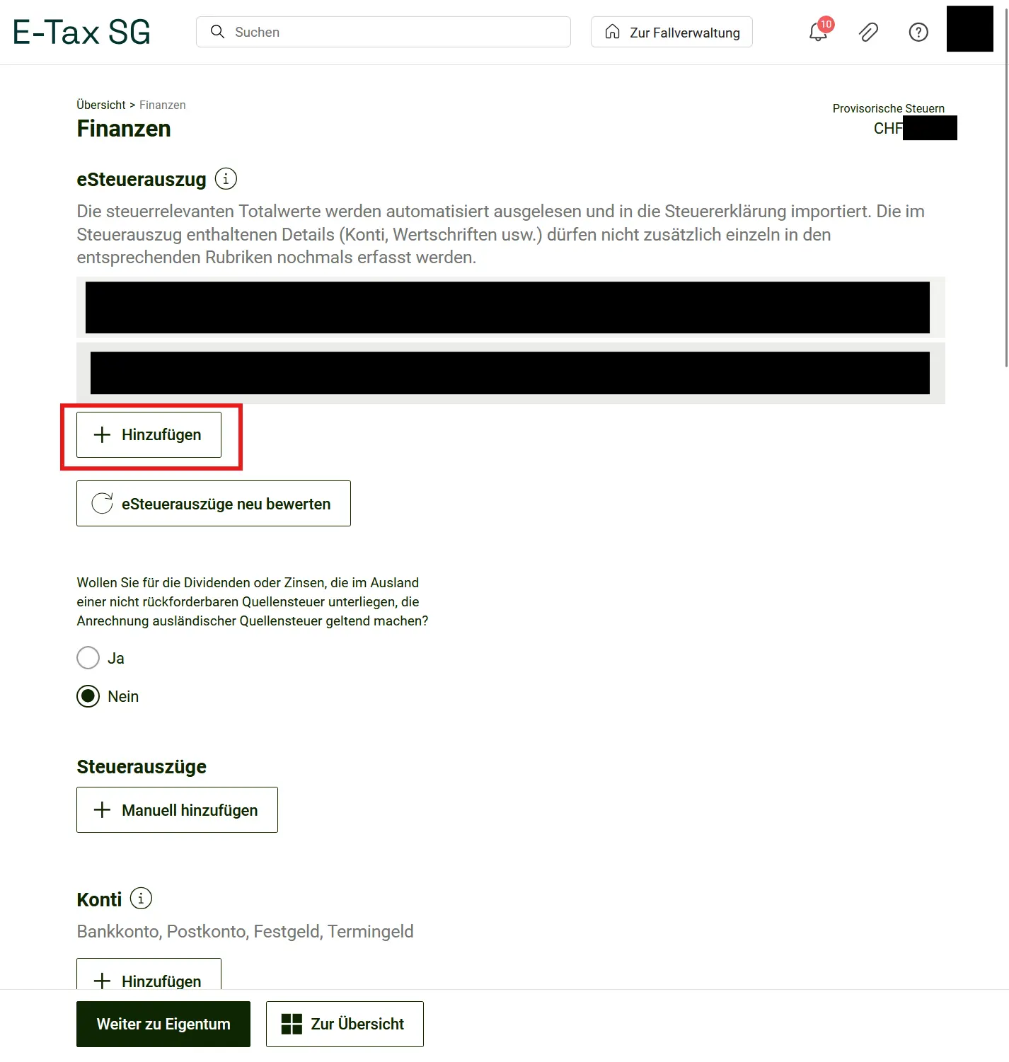 Import eTax statement via the Add button in E-Tax SG