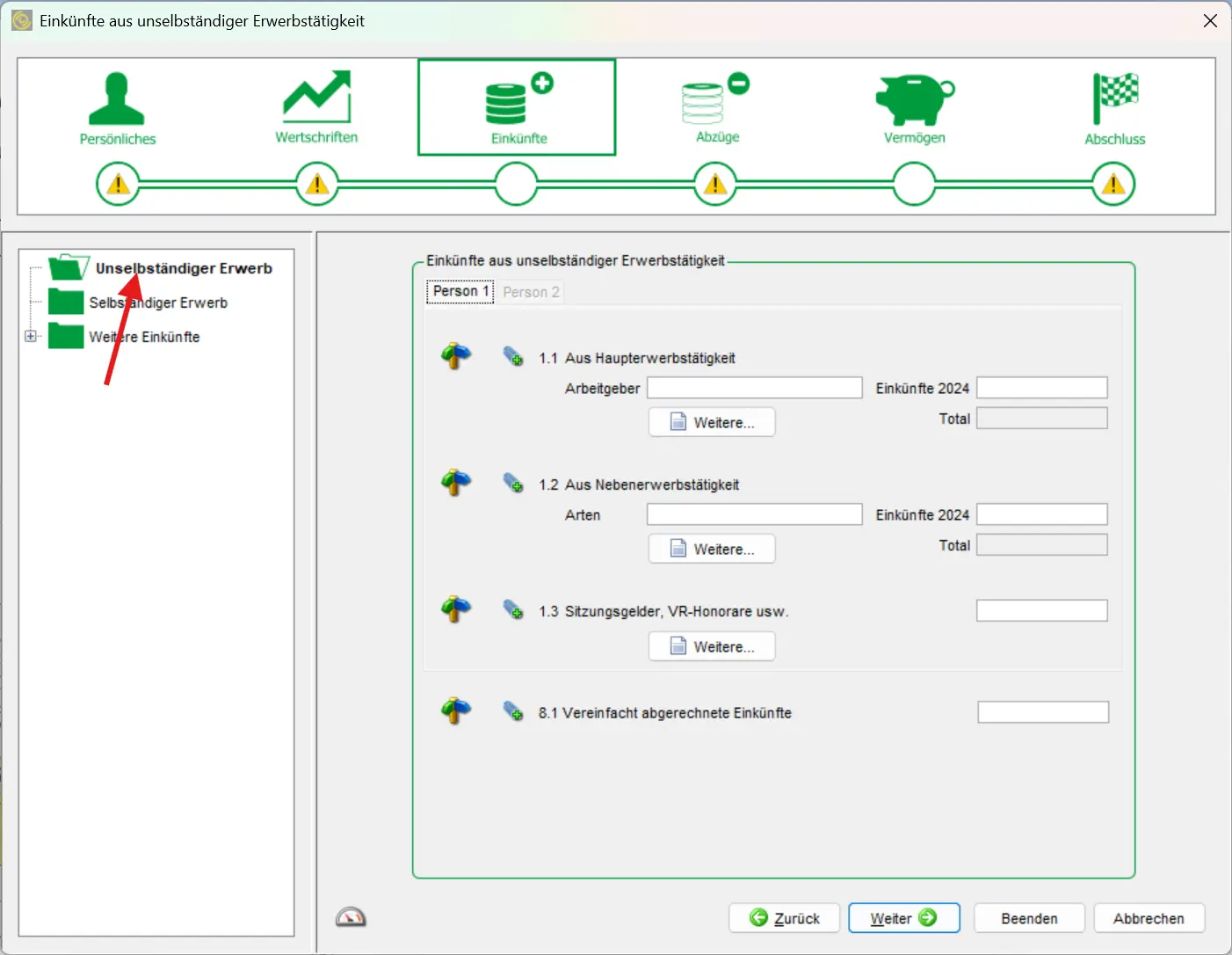 Income from salaried activity in eTaxes St.Gallen with primary and secondary activity