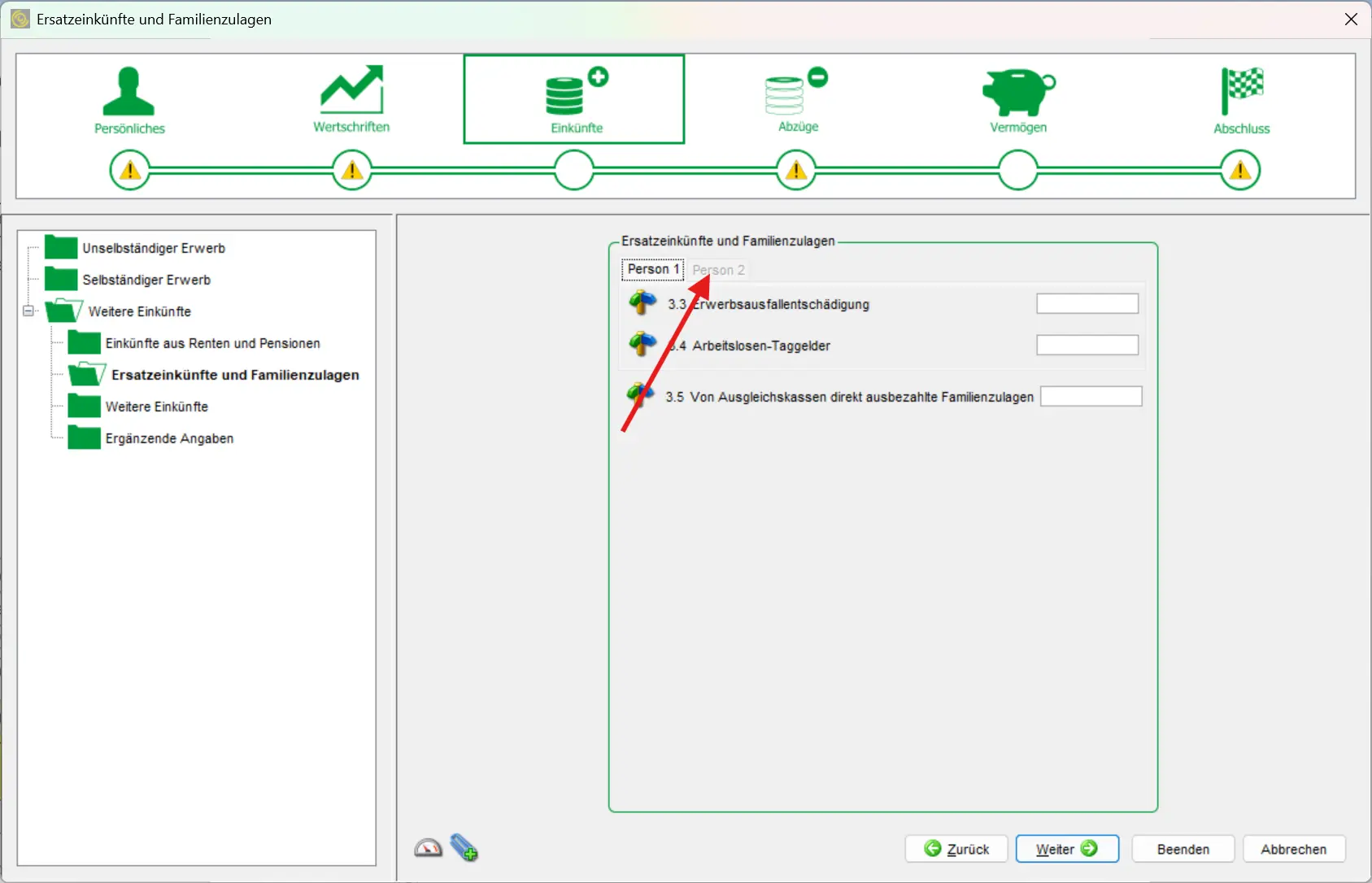 Replacement income and family allowances in eTaxes St. Gallen such as compensation for loss of earnings and daily unemployment benefits